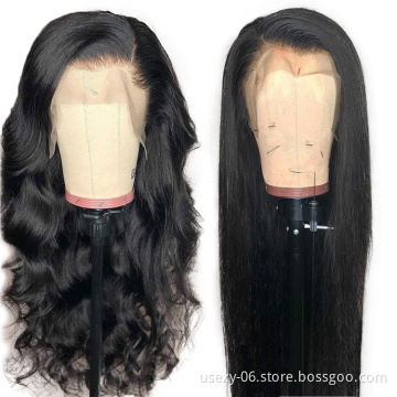 Top Selling Raw Indian 13*4 Lace Front Wig Human Hair Body Wave Single Donor Indian Virgin Hair Lace Frontal Double Drawn Wig